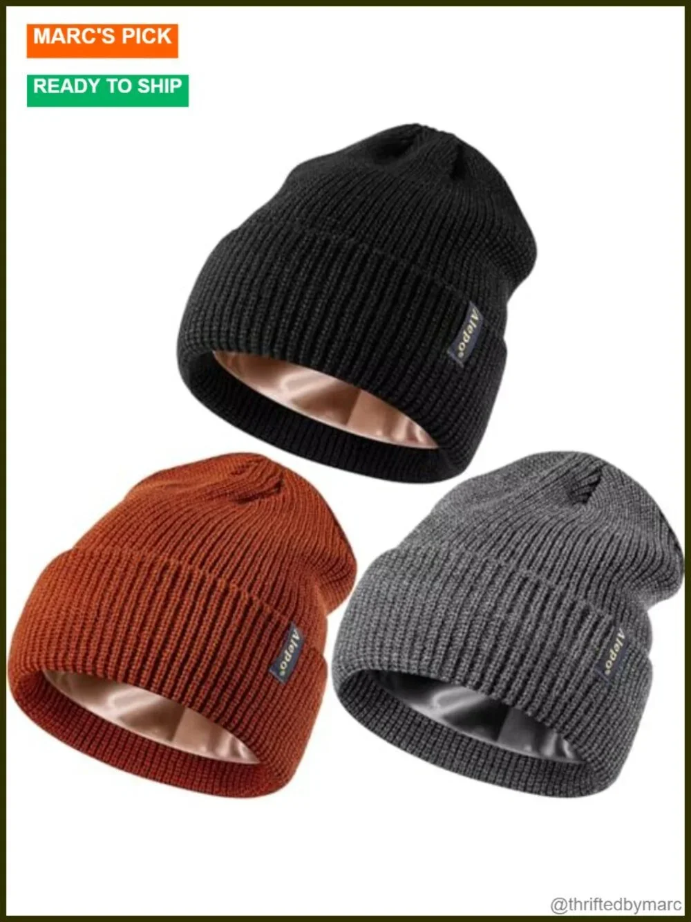 Satin Lined Beanie 3 Pack Winter Knit Skull Cap for Women Men